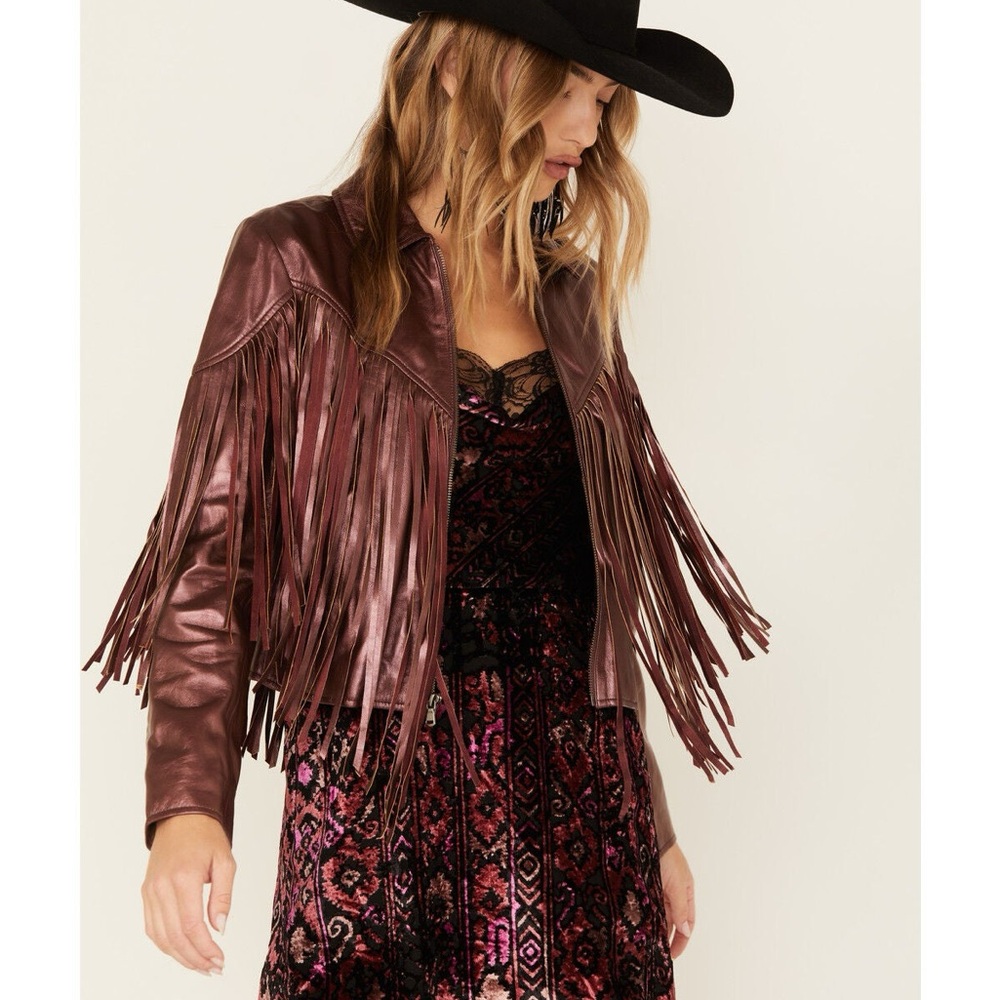 Idyllwind by Miranda Lambert Metallic Zip-Front Fringe Moto Jacket XS